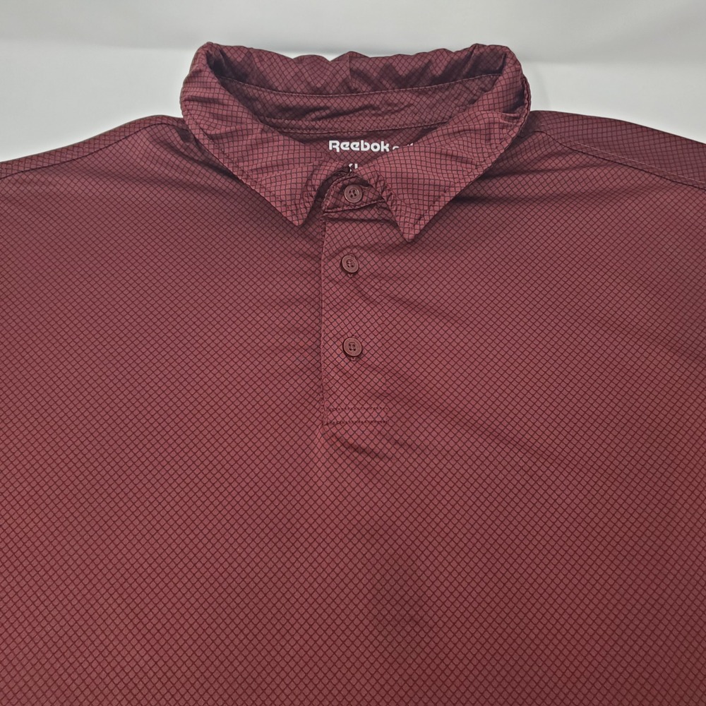 Reebok Polo Mens 4XL Golf Maroon Diamond Grid Short Sleeve Button-Down